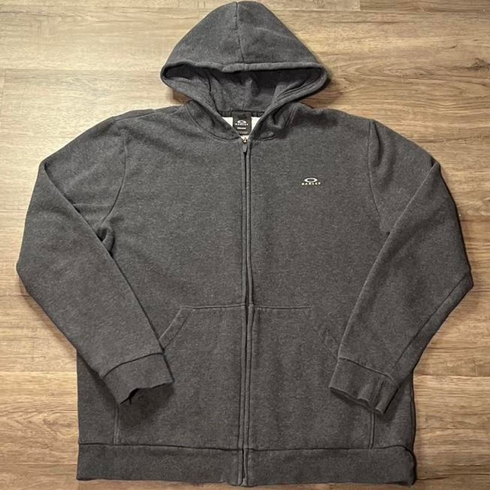 Oakley Grey Center Graphic Regular Fit Retro Zip Hoodie size large